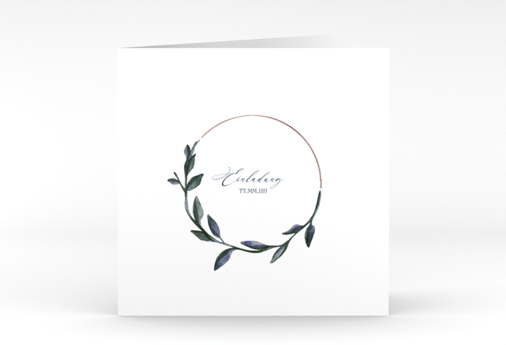 Hochzeitseinladung Botanica quadr. Klappkarte weiss rosegold