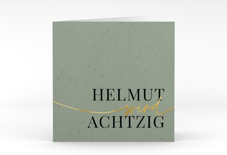Einladung 80. Geburtstag Einfach quadr. Klappkarte gruen gold