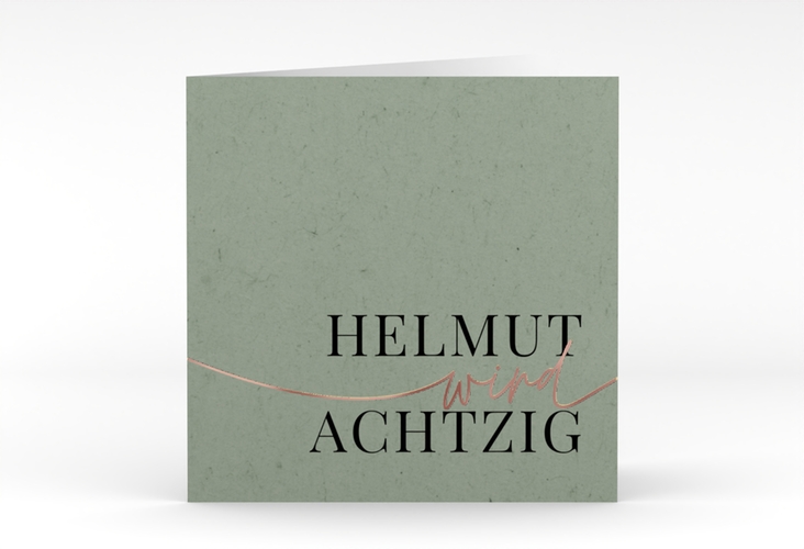 Einladung 80. Geburtstag Einfach quadr. Klappkarte gruen rosegold