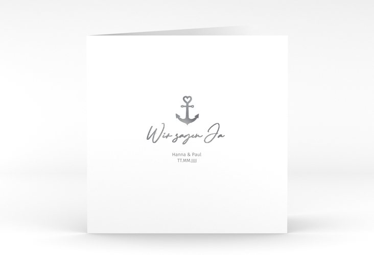Hochzeitseinladung Ankerliebe quadr. Klappkarte weiss silber im minimalistischen maritimen Design mit Anker