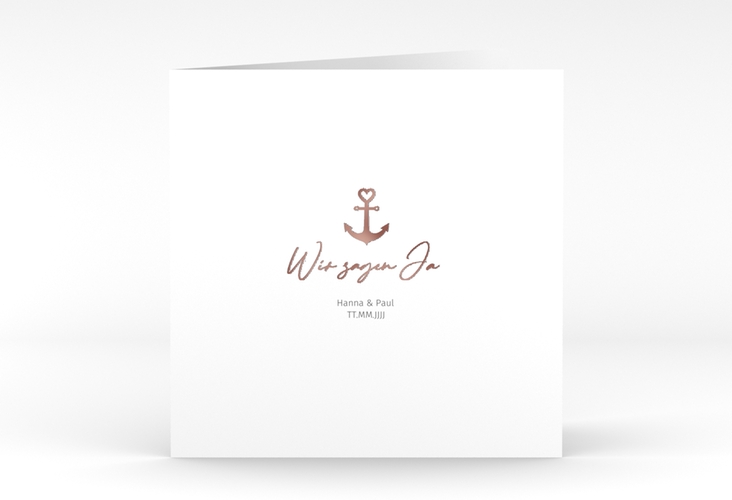 Hochzeitseinladung Ankerliebe quadr. Klappkarte weiss rosegold im minimalistischen maritimen Design mit Anker