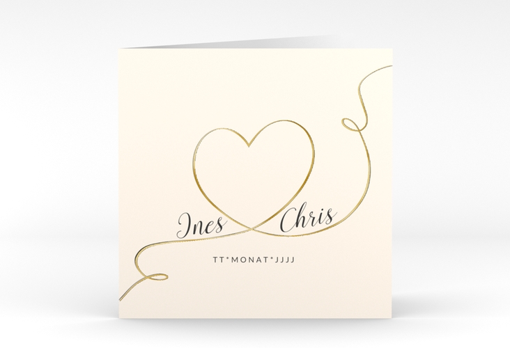 Hochzeitseinladung Dolce quadr. Klappkarte beige gold