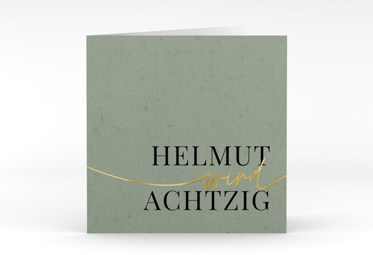 Einladung 80. Geburtstag Einfach quadr. Klappkarte gruen gold