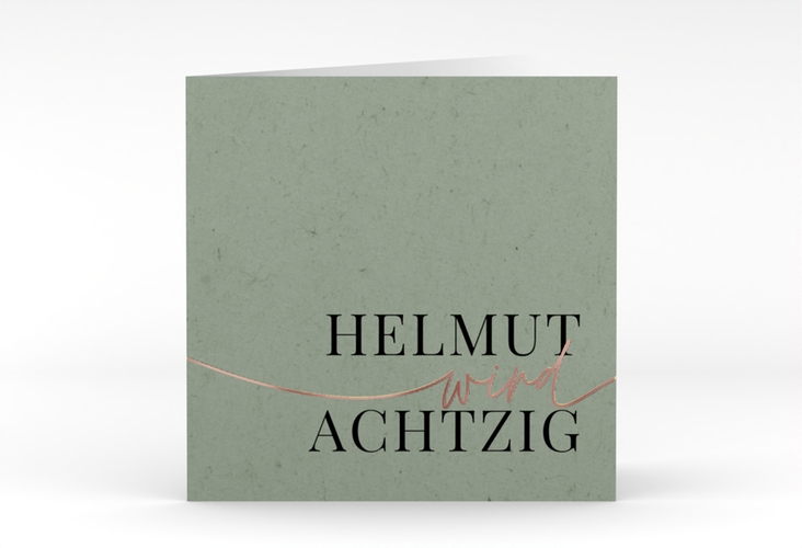 Einladung 80. Geburtstag Einfach quadr. Klappkarte gruen rosegold
