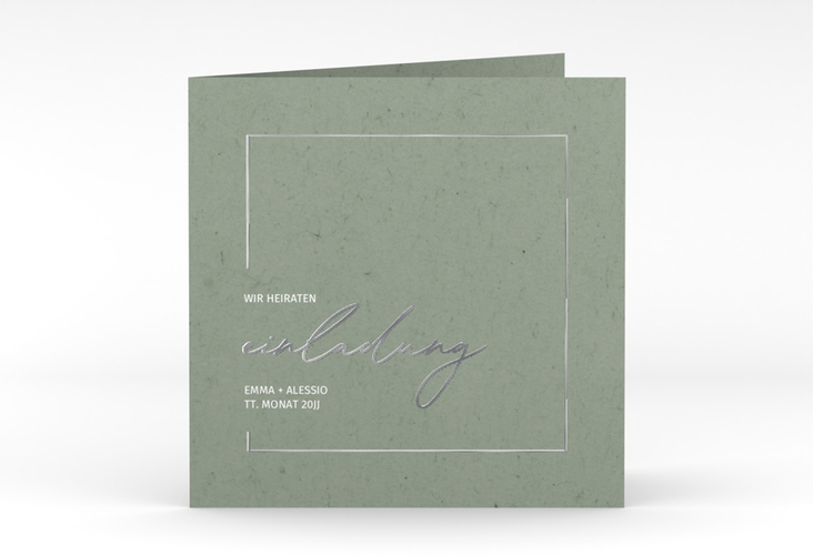 Hochzeitseinladung Simple Line quadr. Klappkarte gruen silber