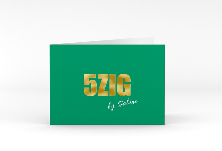 Einladung 50. Geburtstag Zig A6 Klappkarte quer gruen gold