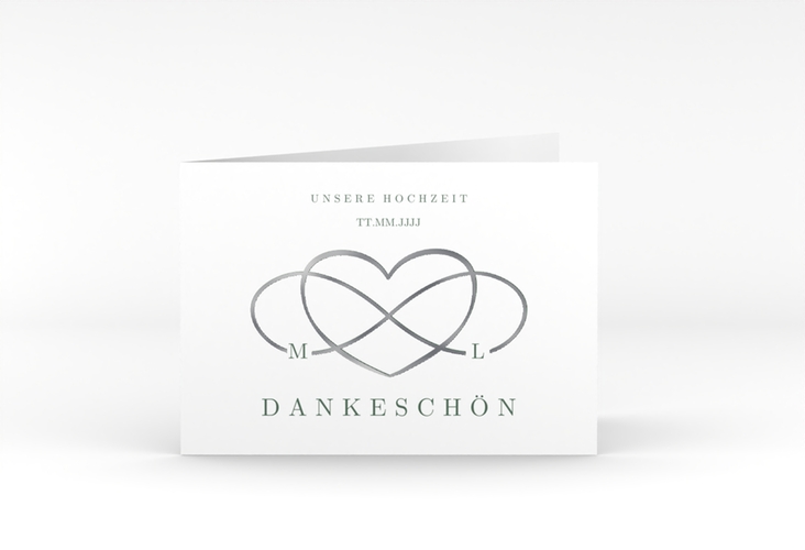 Danksagungskarte Hochzeit Infinity A6 Klappkarte quer gruen silber