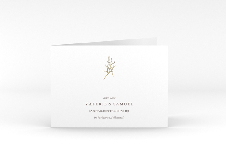 Danksagungskarte Hochzeit Ivy A6 Klappkarte quer weiss gold minimalistisch mit kleiner botanischer Illustration