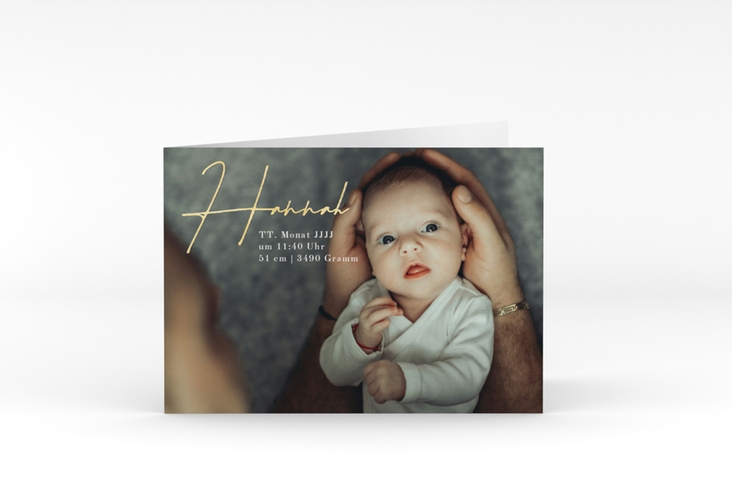 Geburtskarte Lovely Picture A6 Klappkarte quer gruen gold