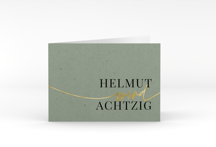 Einladung 80. Geburtstag Einfach A6 Klappkarte quer gruen gold