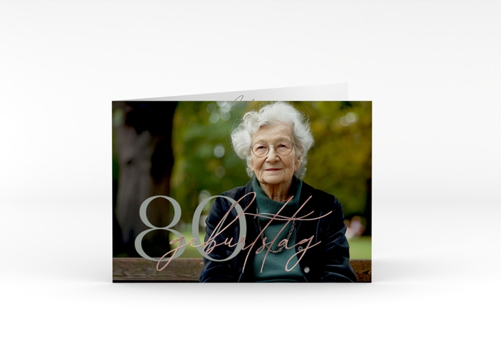 Einladung Geburtstag Ehrentag A6 Klappkarte quer gruen rosegold