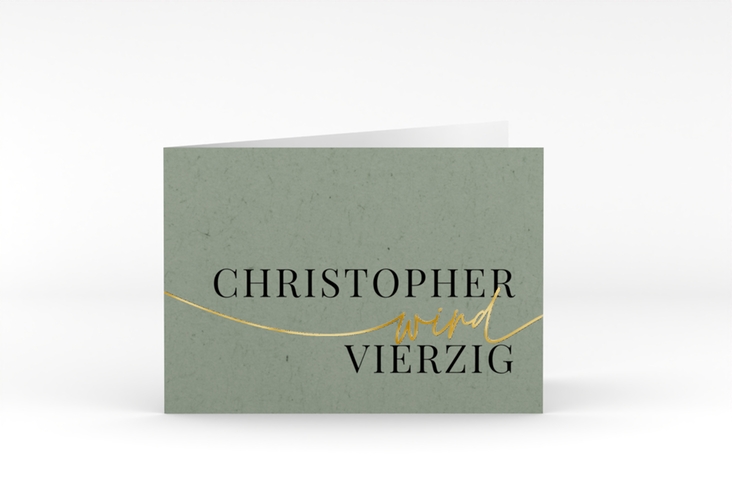 Einladung 40. Geburtstag Einfach A6 Klappkarte quer gruen gold