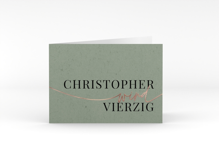 Einladung 40. Geburtstag Einfach A6 Klappkarte quer gruen rosegold