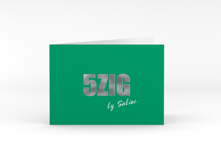 Einladung 50. Geburtstag Zig A6 Klappkarte quer gruen silber