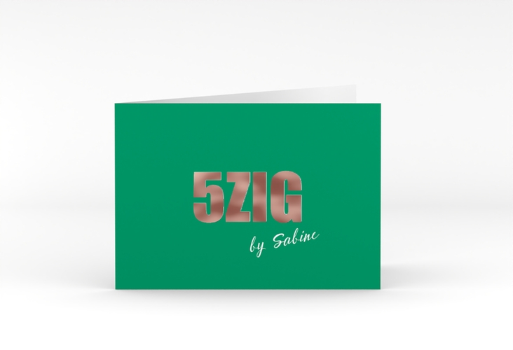 Einladung 50. Geburtstag Zig A6 Klappkarte quer gruen rosegold