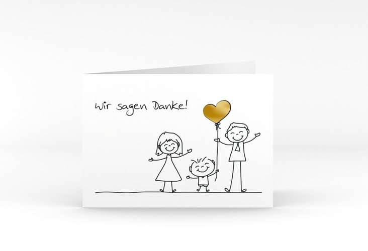 Danksagungskarte Hochzeit Family A6 Klappkarte quer weiss gold