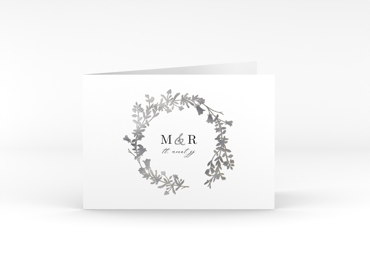 Hochzeitseinladung Filigree A6 Klappkarte quer weiss silber