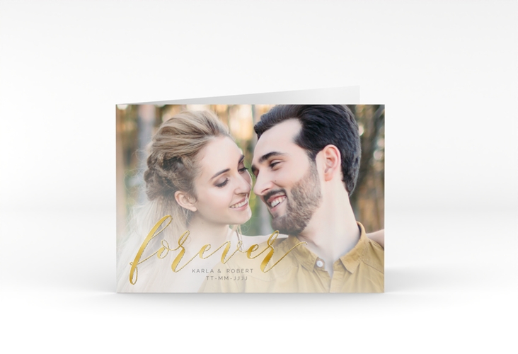 Hochzeitseinladung Promise A6 Klappkarte quer weiss gold