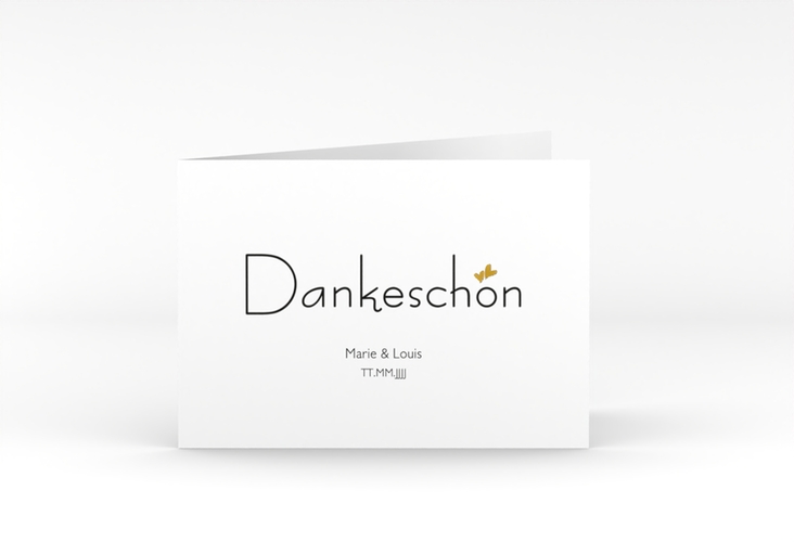 Danksagungskarte Hochzeit Twohearts A6 Klappkarte quer beige gold