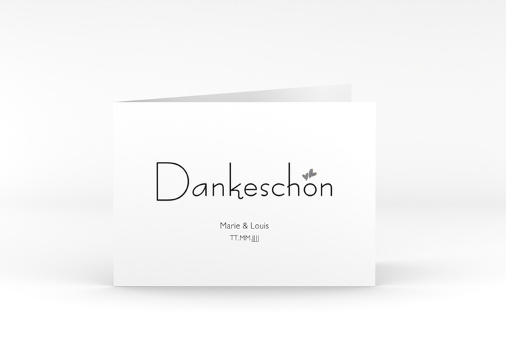 Danksagungskarte Hochzeit Twohearts A6 Klappkarte quer beige silber