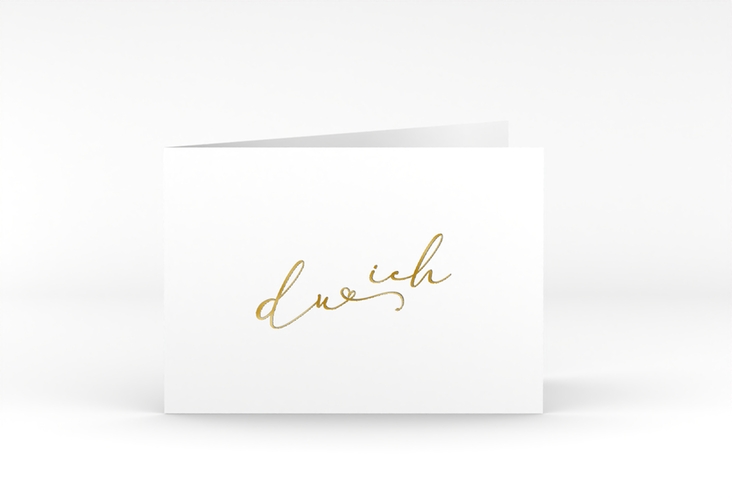 Hochzeitseinladung Zweisamkeit A6 Klappkarte quer weiss gold im minimalistischen Stil mit Aufschrift du & ich