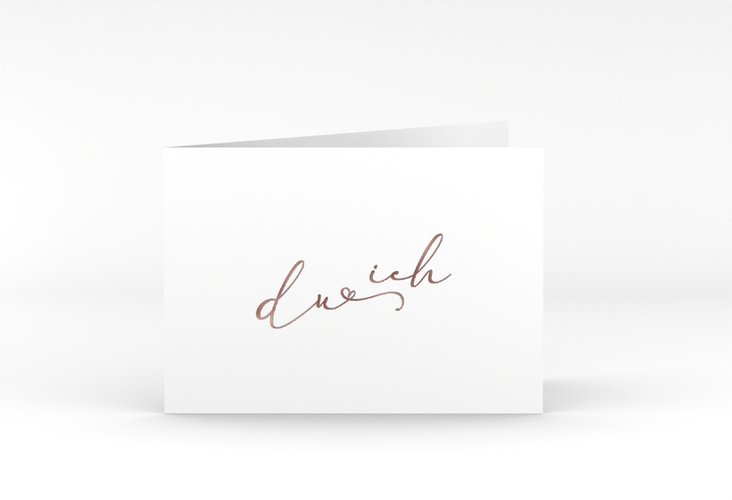Hochzeitseinladung Zweisamkeit A6 Klappkarte quer weiss rosegold im minimalistischen Stil mit Aufschrift du & ich