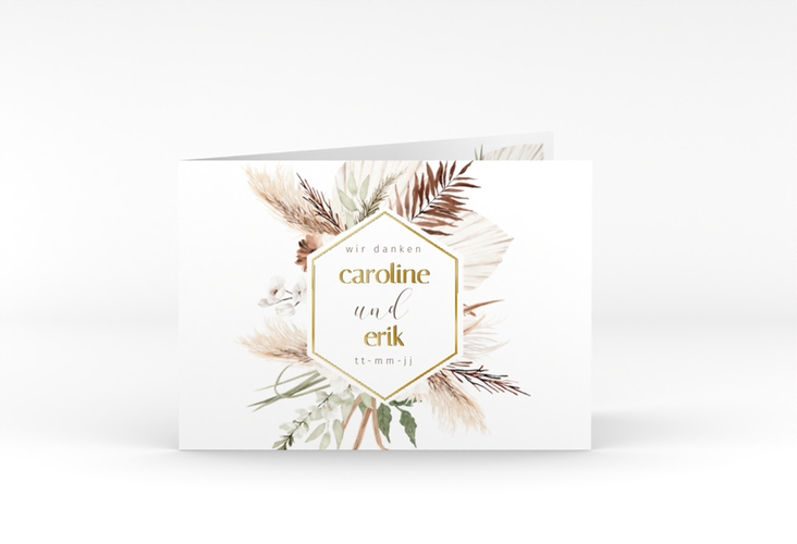 Danksagungskarte Hochzeit Bohemian A6 Klappkarte quer weiss gold mit Pampasgras