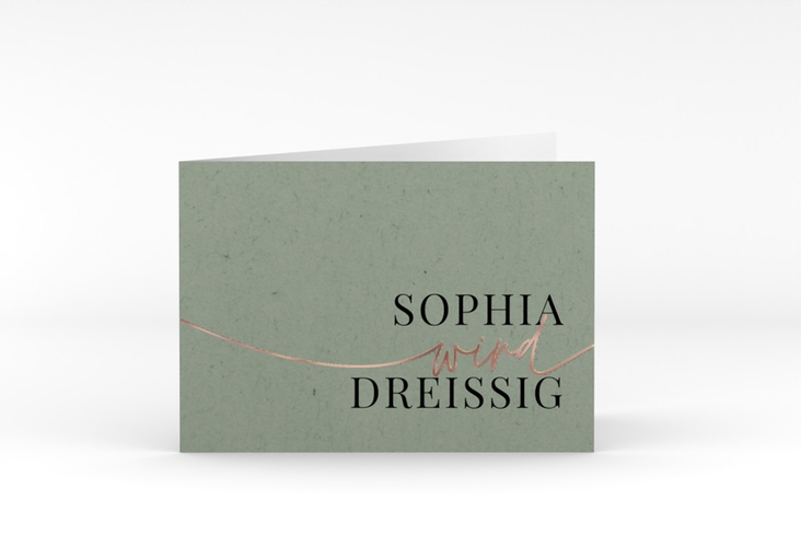 Einladung 30. Geburtstag Einfach A6 Klappkarte quer gruen rosegold