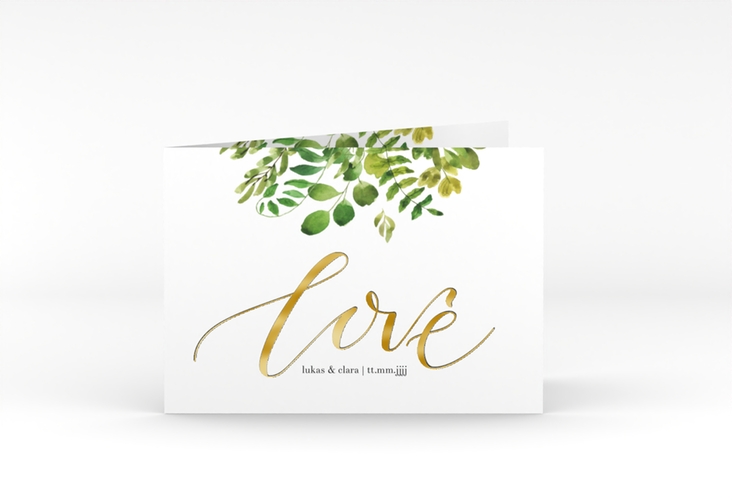 Hochzeitseinladung Botany A6 Klappkarte quer weiss gold