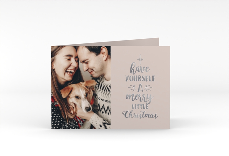 Weihnachtskarte Winterfreuden A6 Klappkarte quer beige silber