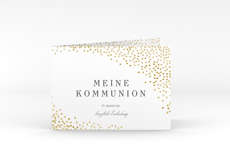 Einladung Kommunion Glanzvoll A6 Klappkarte quer weiss gold
