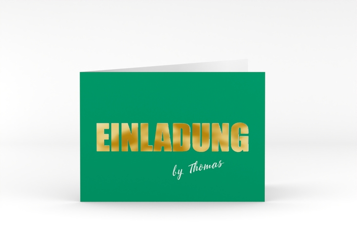 Einladung Geburtstag Zig A6 Klappkarte quer gruen gold