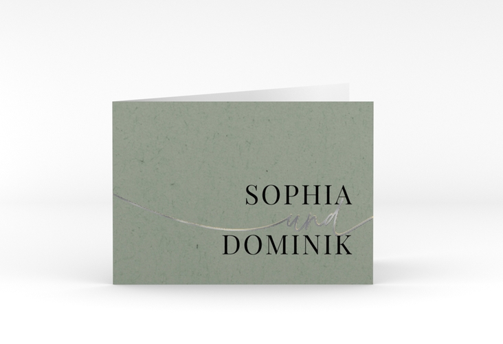 Danksagungskarte Hochzeit Easy A6 Klappkarte quer gruen silber im modernen minimalistischen Design