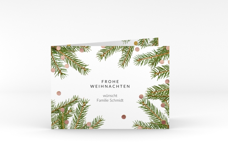 Weihnachtskarte Advent A6 Klappkarte quer weiss rosegold