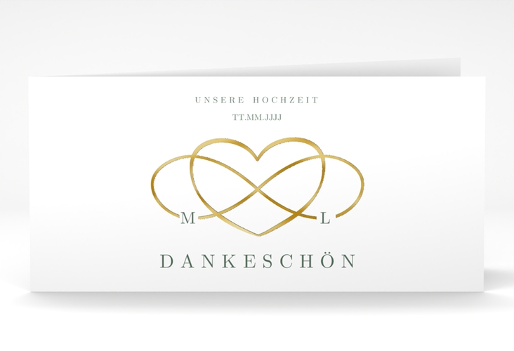 Dankeskarte Hochzeit Infinity lange Klappkarte quer gruen gold