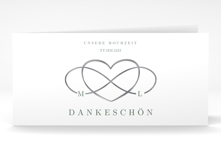 Dankeskarte Hochzeit Infinity lange Klappkarte quer gruen silber