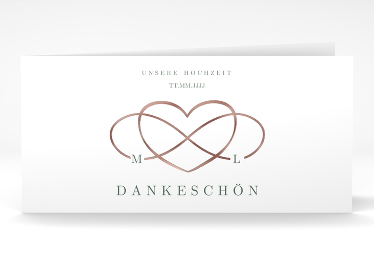 Dankeskarte Hochzeit Infinity lange Klappkarte quer gruen rosegold