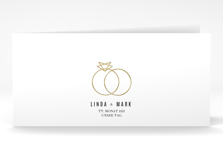 Hochzeitseinladung Rings lange Klappkarte quer weiss gold