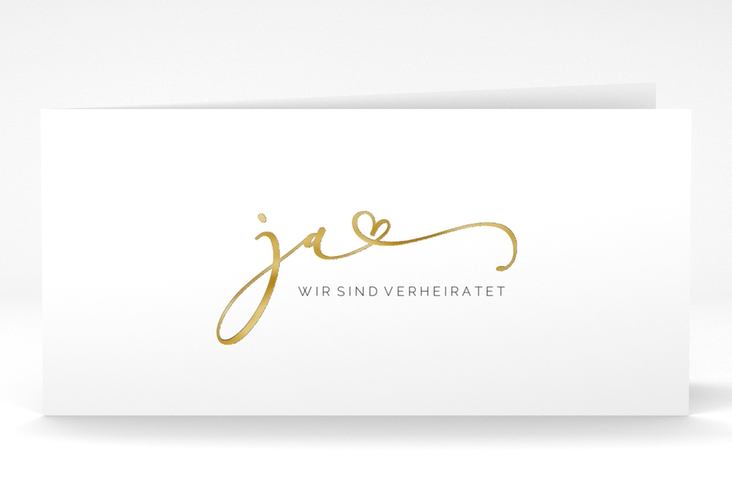 Danksagungskarte Hochzeit Jawort lange Klappkarte quer weiss gold modern minimalistisch mit veredelter Aufschrift