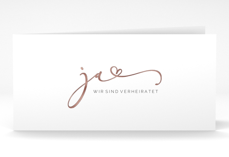 Danksagungskarte Hochzeit Jawort lange Klappkarte quer weiss rosegold modern minimalistisch mit veredelter Aufschrift