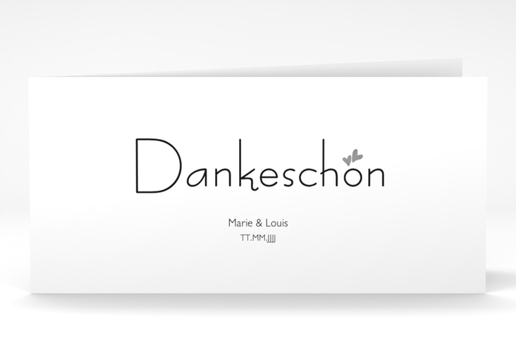 Dankeskarte Hochzeit Twohearts lange Klappkarte quer beige silber