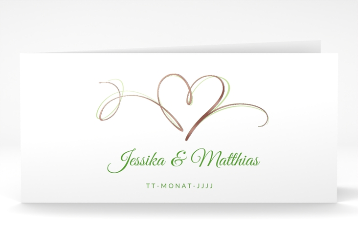 Hochzeitseinladung Envie lange Klappkarte quer gruen rosegold