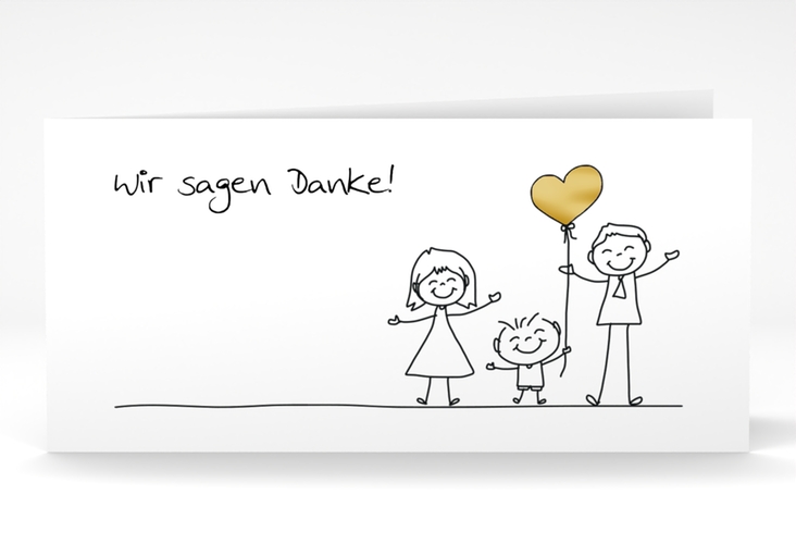 Danksagungskarte Hochzeit Family lange Klappkarte quer weiss gold