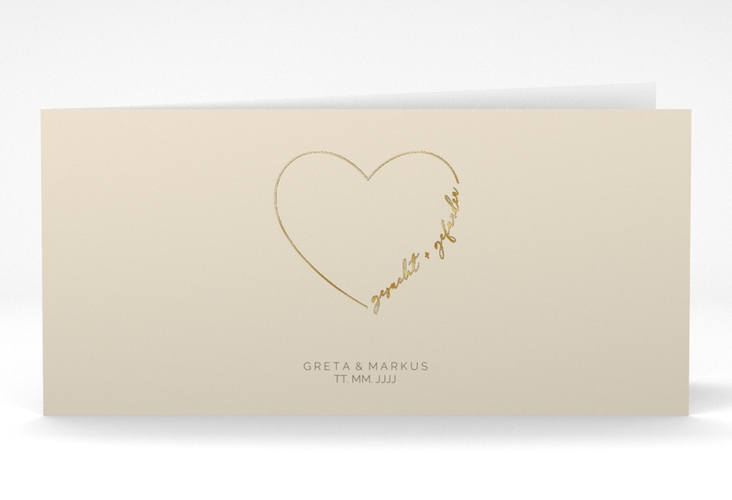 Danksagungskarte Hochzeit Lebenstraum lange Klappkarte quer beige gold