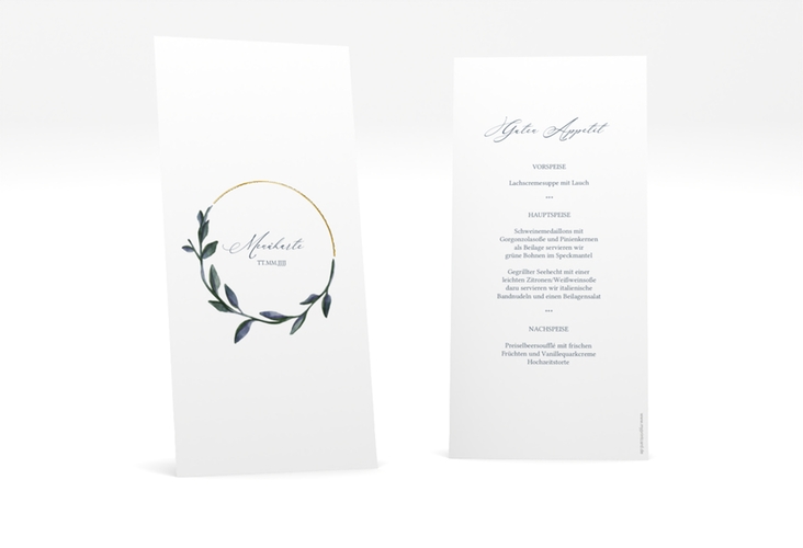 Menükarte Hochzeit "Botanica" lange Karte hoch weiss gold