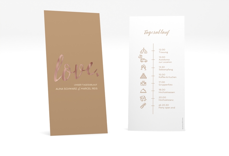 Tagesablauf Hochzeit Glam lange Karte hoch beige rosegold