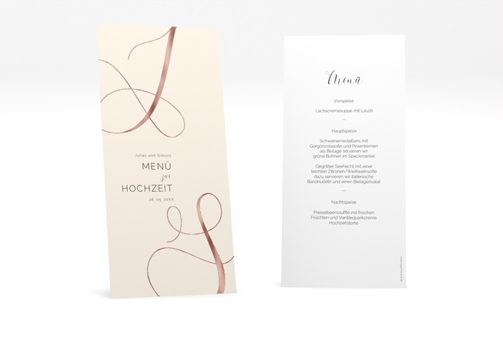 Menükarte Hochzeit Eheschließung lange Karte hoch beige rosegold