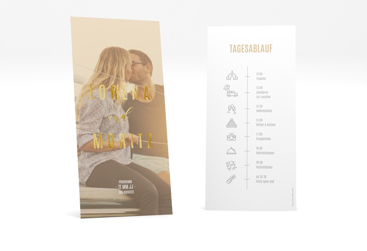 Tagesablauf Hochzeit Memory lange Karte hoch beige gold