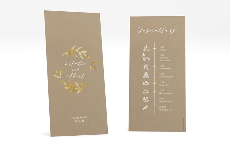 Tagesablauf Hochzeit Naturelove lange Karte hoch weiss gold