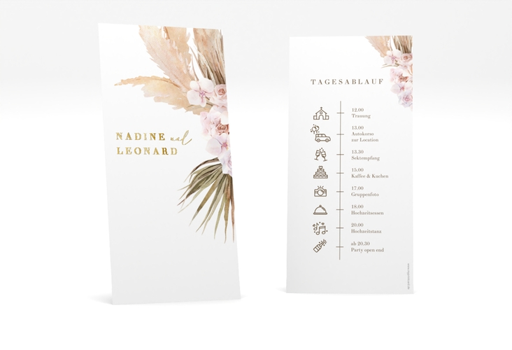 Tagesablauf Hochzeit Nude lange Karte hoch weiss gold